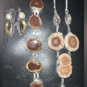 Sugar solar necklace, solar bracelet and Smokey earrings